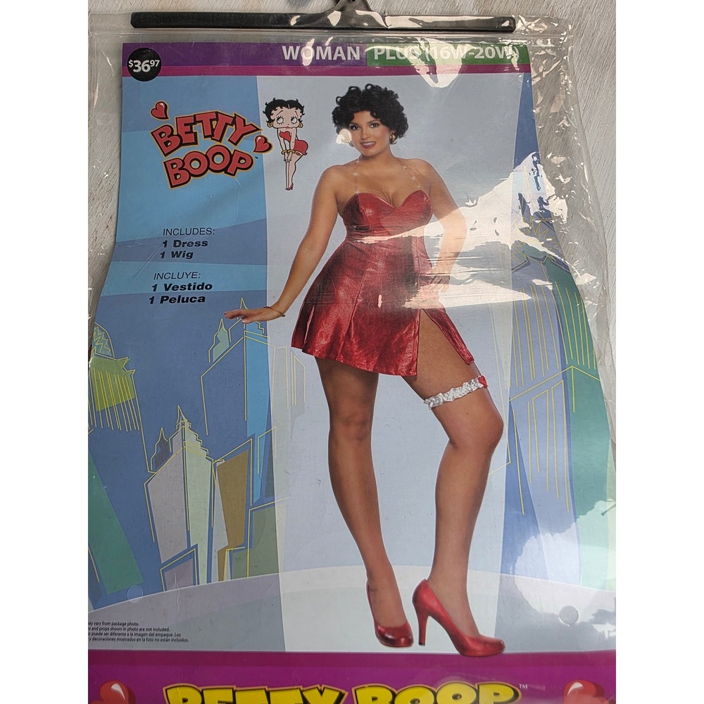 Betty Boop Costume Plus Size 16W-20W Red Metallic Dress and Wig Set 880455